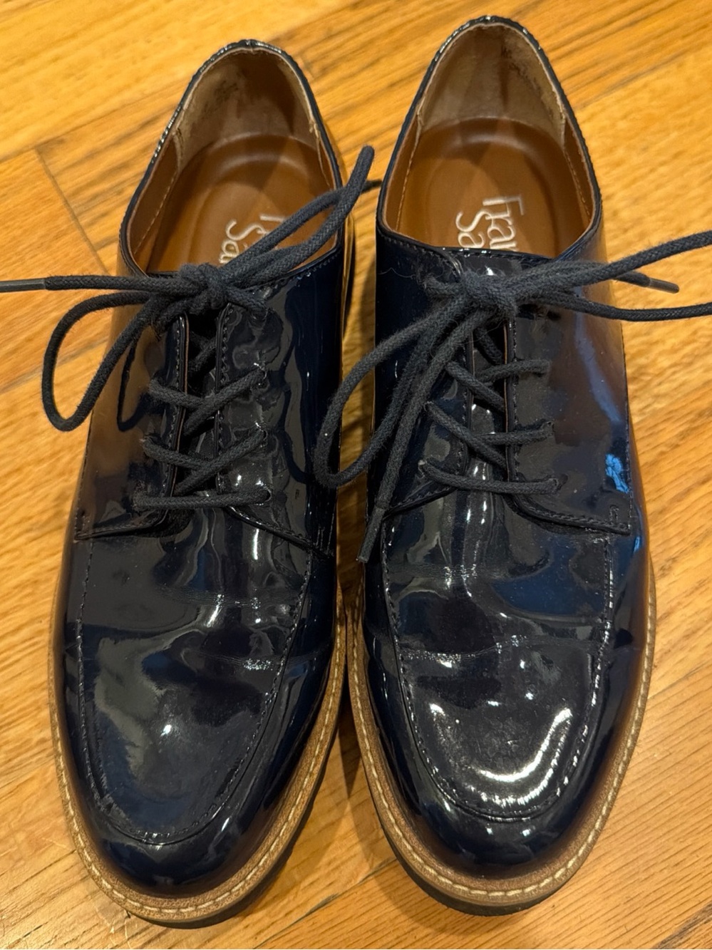 Franco Sarto Loafers Womens 6 Blue Charles Patent Leather Lug Sole Oxford